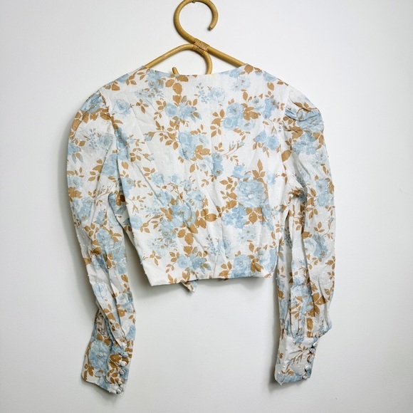 WAYF 100% cotton tie front crop blouse - Picture 4 of 9
